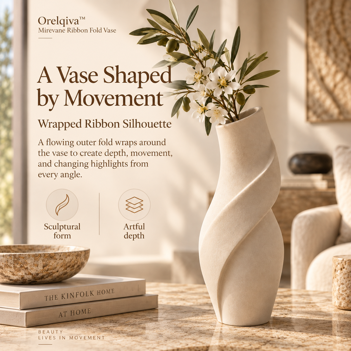 Orelqiva™ Mirevane Ribbon Fold Vase