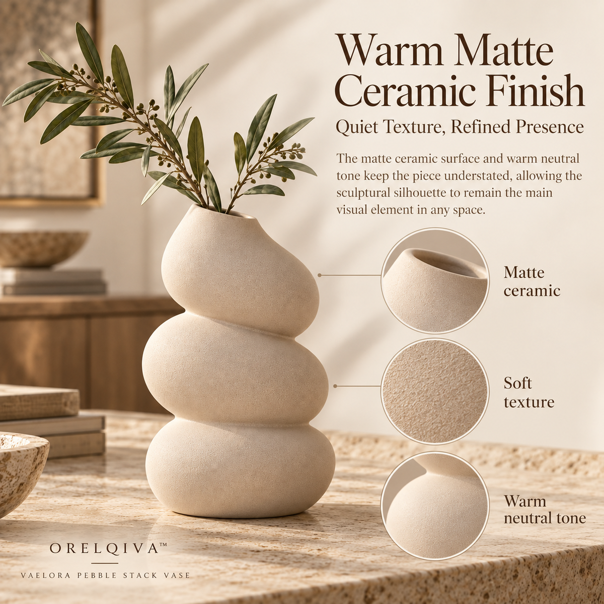 Orelqiva™ Vaelora Pebble Stack Vase