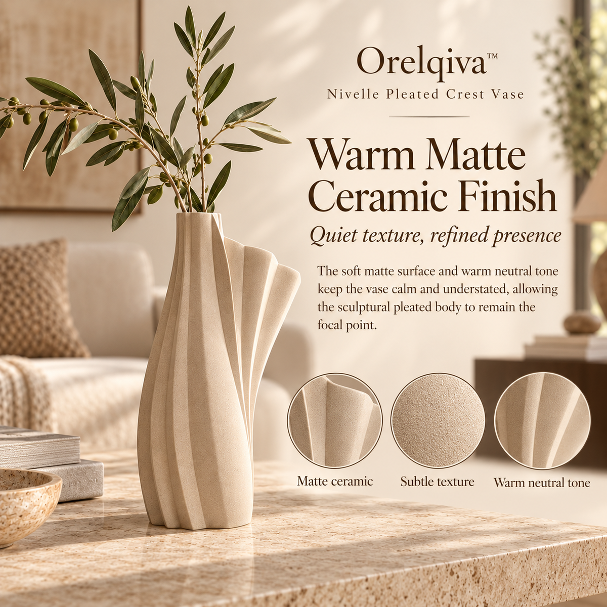 Orelqiva™ Nivelle Pleated Crest Vase
