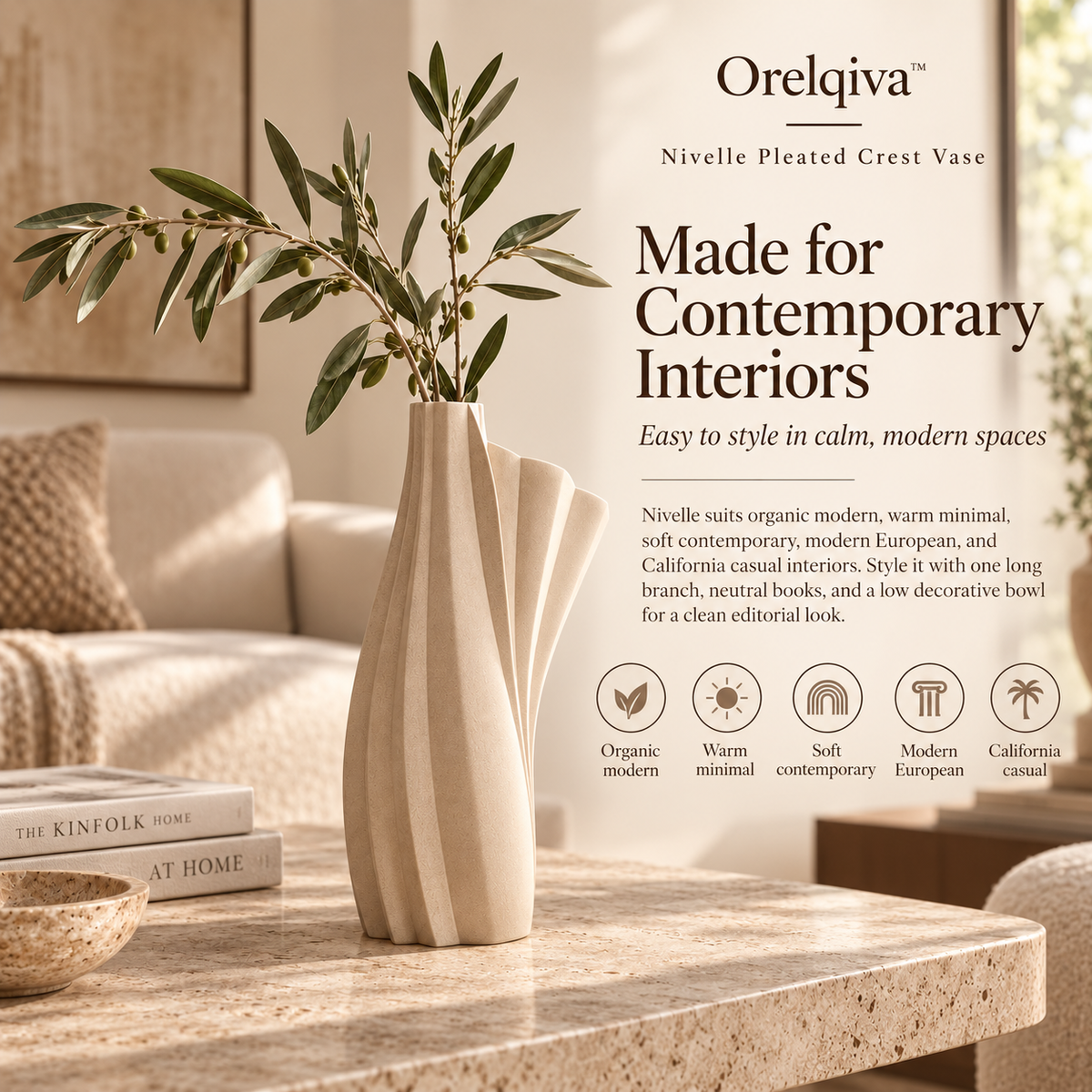 Orelqiva™ Nivelle Pleated Crest Vase